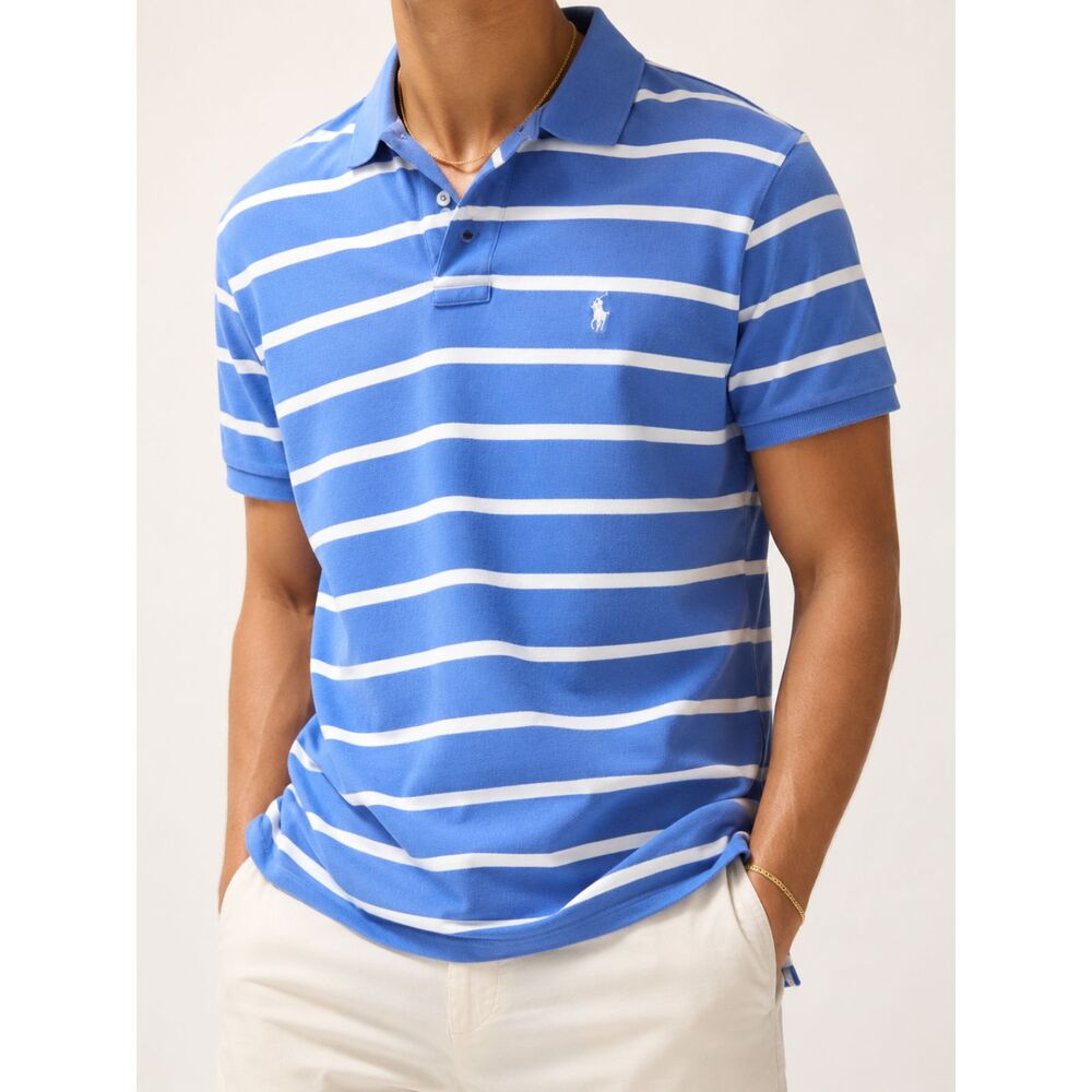 Polo Ralph Lauren Blue White Striped Polo Shirt XL Classic Preppy Cotton Golf